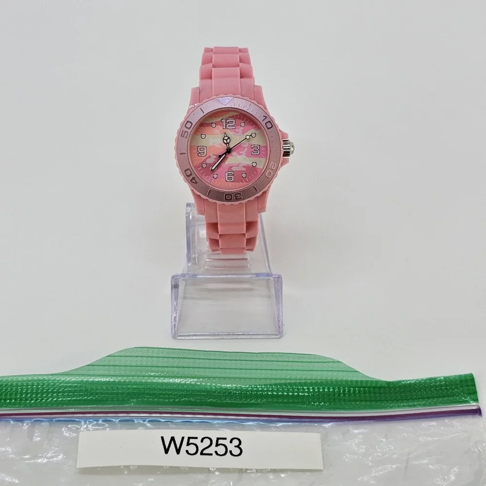 Women's Watch 36MM White Pink Dial Pink Plastic Bands NEW Battery
